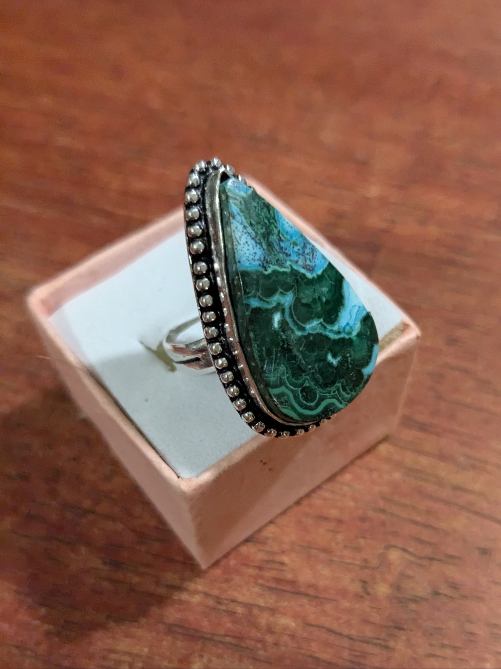 Bohemian Chrysocolla Malachite Handcrafted Ring